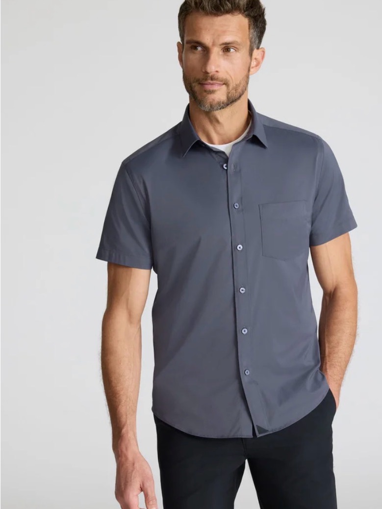 Untuckit Short-Sleeve Button-Down Shirt - Light Grey Blue